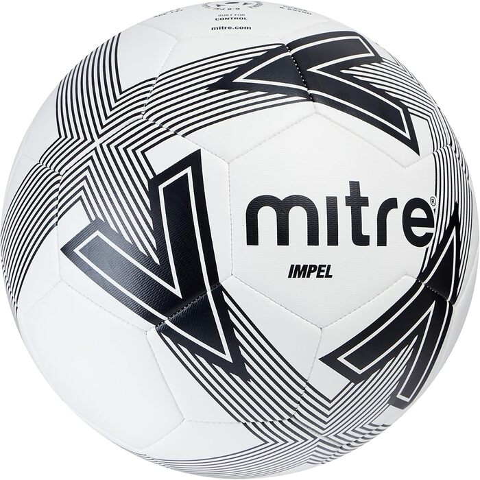 Футбольний м'яч Mitre Impel L30P біло-чорний, зносостійкий та стійкий до деформації
