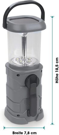 Сонячна лампа EASYmaxx з радіо | Радіо та ліхтар для надзвичайних ситуацій з ручним приводом | LED ліхтарик ідеально підходить для відпочинку на природі, кемпінгу та виживання | Повторно заряджається за допомогою сонячної енергії, ручного приводу та USB [