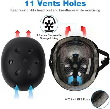 Дитячий шолом Flintronic для велосипеда, скейтборда, ролера, 2-13 років, комплект, чорний