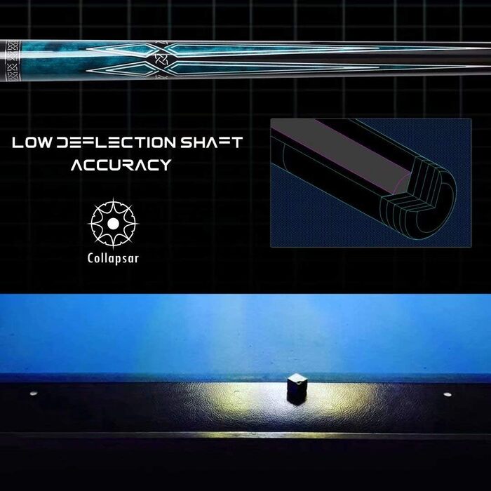 Професійний більярдний кий Collapsar CXL з кейсом, низький перехідник, 13 мм, чорна вершинка, 147.3 см, 2-частинний, 540-595 г, 21 ounce