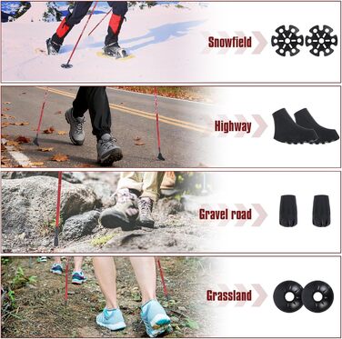 Трекінгові палиці VINATO: телескопічні, розкладні, для чоловіків та жінок, комплект 2 шт. (червоні)