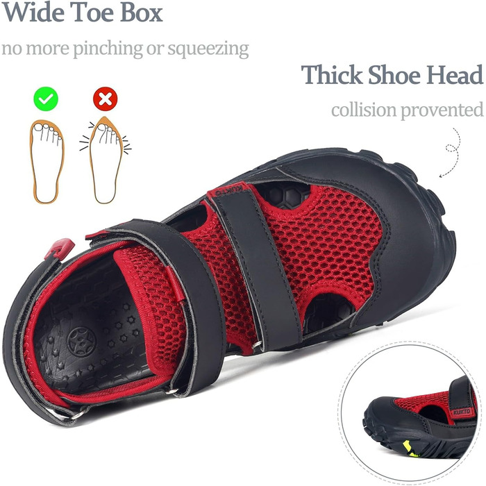 Чоловічі та жіночі спортивні сандалі Hsyooes для пляжу, води та піших прогулянок. Швидковисихаючі аквашузи. Розмір 40 EU, Чорно-червоні