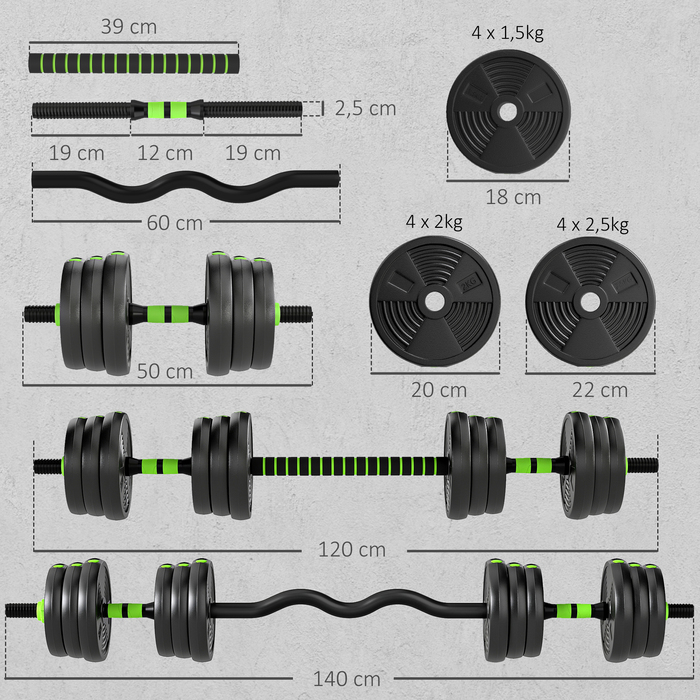 Набір гантелей SPORTNOW, регульовані, 25 кг: комплект коротких гантелей, штанга та гантелі для силових тренувань