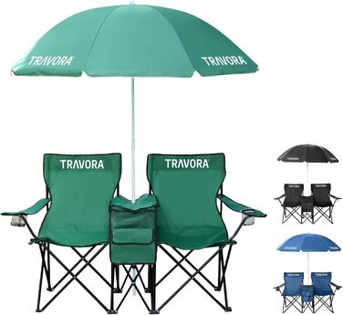 Кемпінговий стул TRAVORA 2 шт. з сонцезахистом та кишенею для охолодження - розкладний стул для відпочинку на природі
