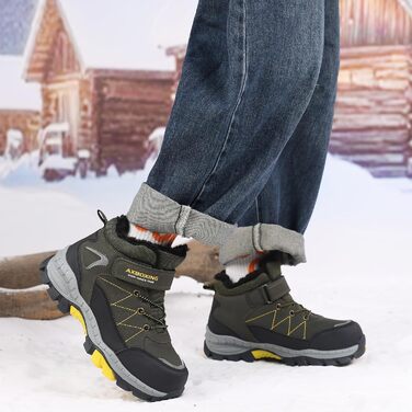 Зимові черевики для дітей TARELO, непромокаючі зимові чоботи, черевики для хлопчиків та дівчаток, утеплені трекінгові черевики 32-39 (Зелений, 39 EU)