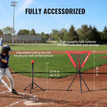 Мережа для бейсболу та софтболу VEVOR: портативна тренувальна сітка для відпрацювання ударів, ловлі, пітчингу з підставкою, сумкою та аксесуарами