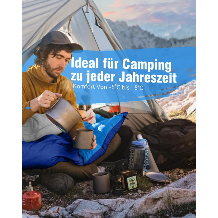 Спальний мішок 3-4 сезони, водонепроникний, ультралегкий, 220*75см (зелений/блакитний)