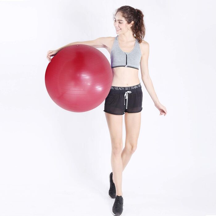 Гімнастичний м'яч Enjoy Fit 65 см анти-вибуховий, до 500 кг, з насосом, для пілатесу, йоги, фітнесу, домашнього спортзалу та офісу, червоний
