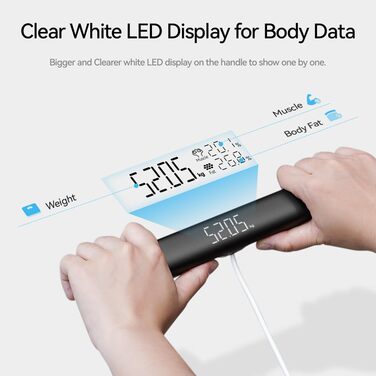 Ваги Fitdays Smart для аналізу складу тіла з 8 електродами, Bluetooth, чорні (FG2202WB) - BMI, м'язи, жир, вода