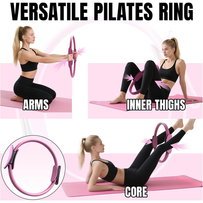 Набір для пілатесу Aischens: кільце Magic Circle, м'яч, гумки для фітнесу, рожевий