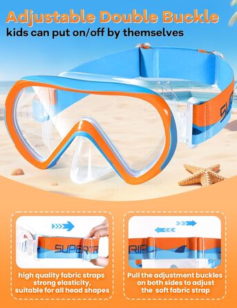 Дитяча маска для плавання та снорклінгу Supertrip, 6-14 років, скло, помаранчево-блакитна