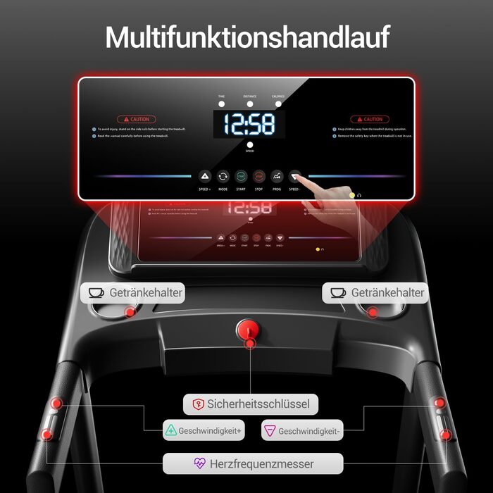 Бігова доріжка CURSOR для дому з автоматичним нахилом 20%, 14 км/год, LED-дисплей, 3.5 к.с., макс. 180 кг, чорна