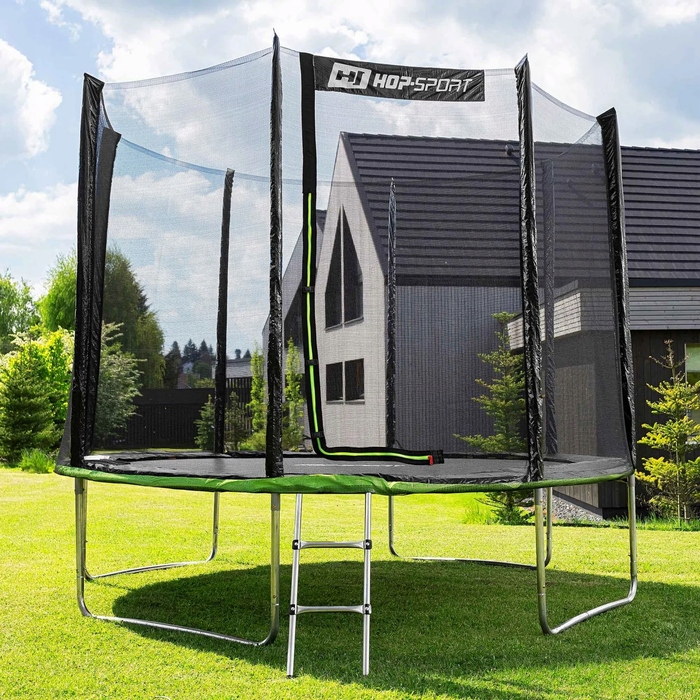 Батут із зовнішньою захисною сіткою Hop-Sport 10ft (305 см), чорно-зелений