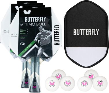 Настільна ракетка Butterfly Timo Boll Vision 1000 ITTF для професіоналів, комплект з чохлом, м'ячами та додатковою ракеткою