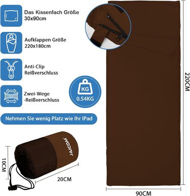 Легкий шовковий спальний мішок для подорожей 2в1, мікрофібра, компактний, для кемпінгу та подорожей, зелений (кофе)