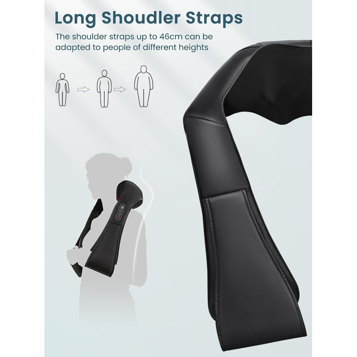 Масажер для шиї Careboda з підігрівом, 3 швидкості, електричний Shiatsu масажер для зняття болю в шиї та плечей. Ідеальний подарунок для водіїв та офісних працівників, чорний