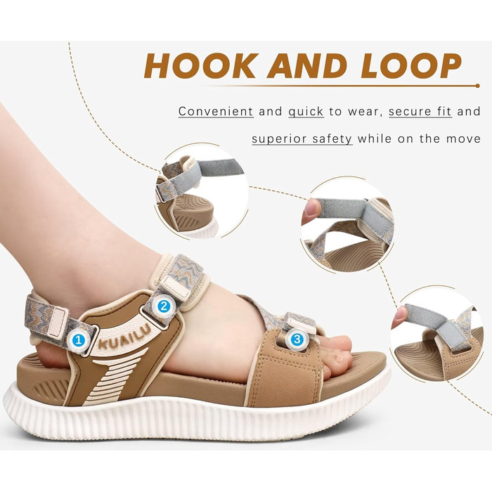 Зручні ортопедичні сандалії для трекінгу KuaiLu для жінок. Легкі сандалії для піших прогулянок та активного відпочинку. Розмір 36 EU, колір N Beige.