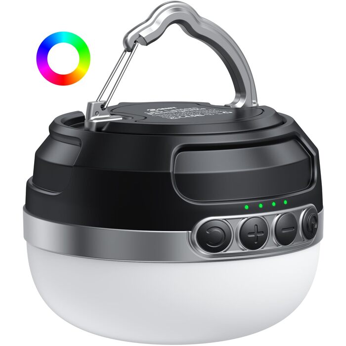 LED кемпінговий ліхтар на акумуляторі 10400mAh, RGB, регулювання яскравості, магнітний, з гачком, для кемпінгу, активного відпочинку, походу, намету, аварійного освітлення. Чорний