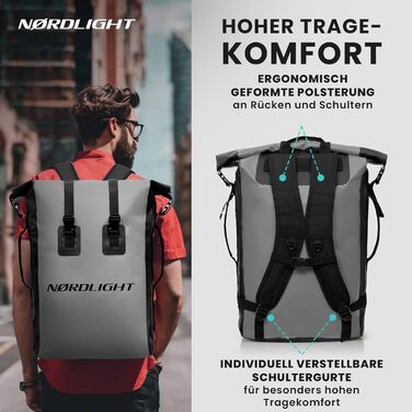 Водонепроникний рюкзак Nordlight Dry Bag 35л з Roll Top, для водного спорту, велосипеда, кур'єра, трекінгу, риболовлі - Сірий