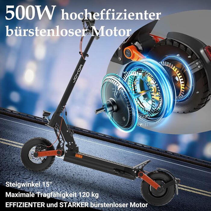 Електросамокат JOYOR S-Серія 48/60В 13/18/26Аг, запас ходу 40-90 км, механічна/гідравлічна гальмівна система, подвійна амортизація, складаний, 10-дюймові колеса