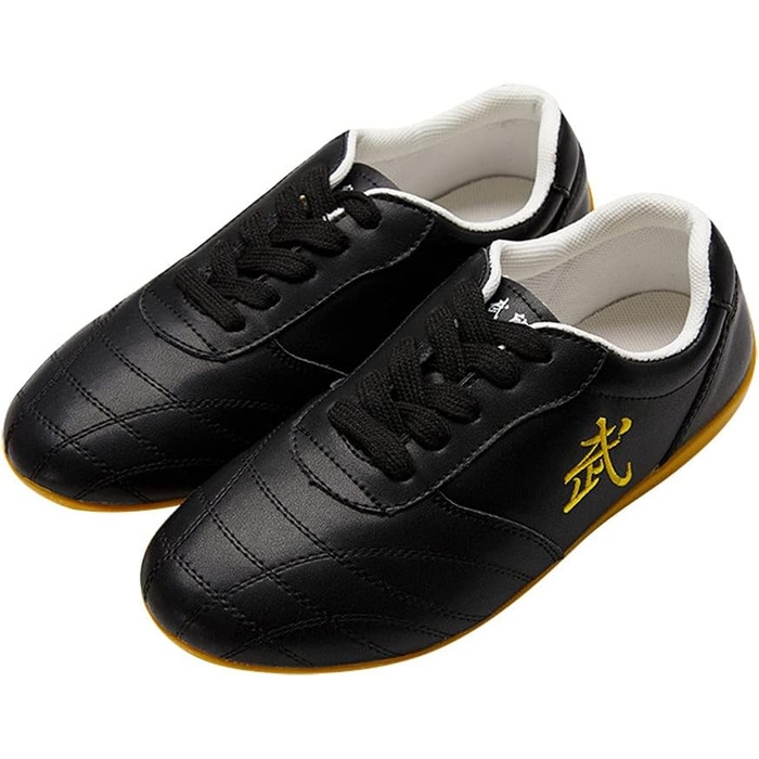 Чоловічі та жіночі тайтчі (тай-чі) кросівки для тренувань, Kung Fu, Wushu, Wing Chun, гімнастики, з м'якою підошвою, шкіряні, чорні, 37 EU