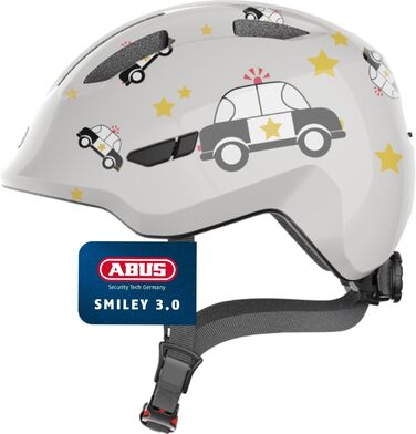 Дитячий велошолом ABUS Smiley 3.0, сіро-блакитний, зручна посадка, захист для дівчат та хлопців, розмір M (50-55 см), дизайн із місцем для хвостика