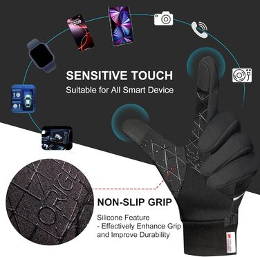 Рукавички зимові Origem Thermo з Thinsulate 3M, водонепроникні велосипедні рукавички, теплі рукавички-лайнери з антиковзким покриттям для сенсорних екранів, чорні, XS