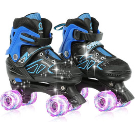 Роликові ковзани XUANYU з підсвічуванням коліс, класичні ролики Quad для дівчаток та хлопчиків, зручні та дихаючі, ролики для початківців, блакитно-чорного кольору, розмір S (27-32)