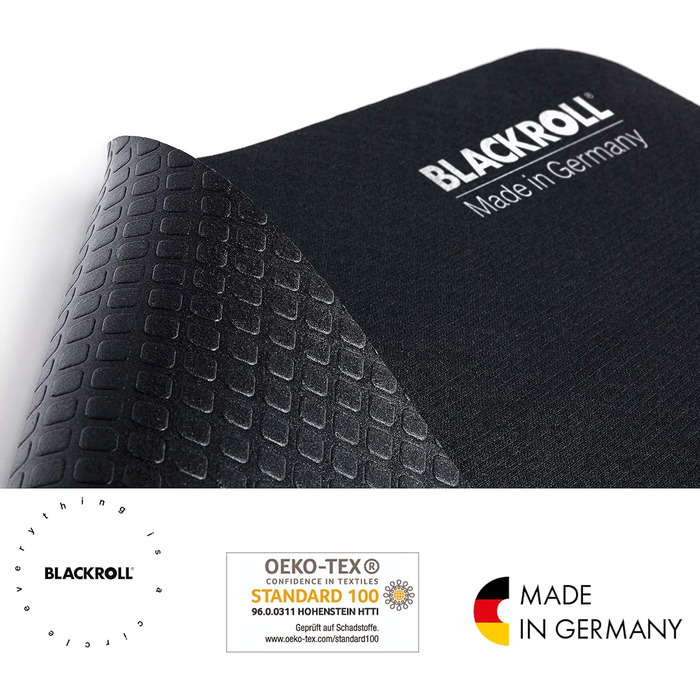 Фітнес-мат BLACKROLL® MAT 65x185 см, нековзкий килимок для йоги, пілатесу та тренувань, структурована поверхня, амортизація, чорний, вироблено в Німеччині