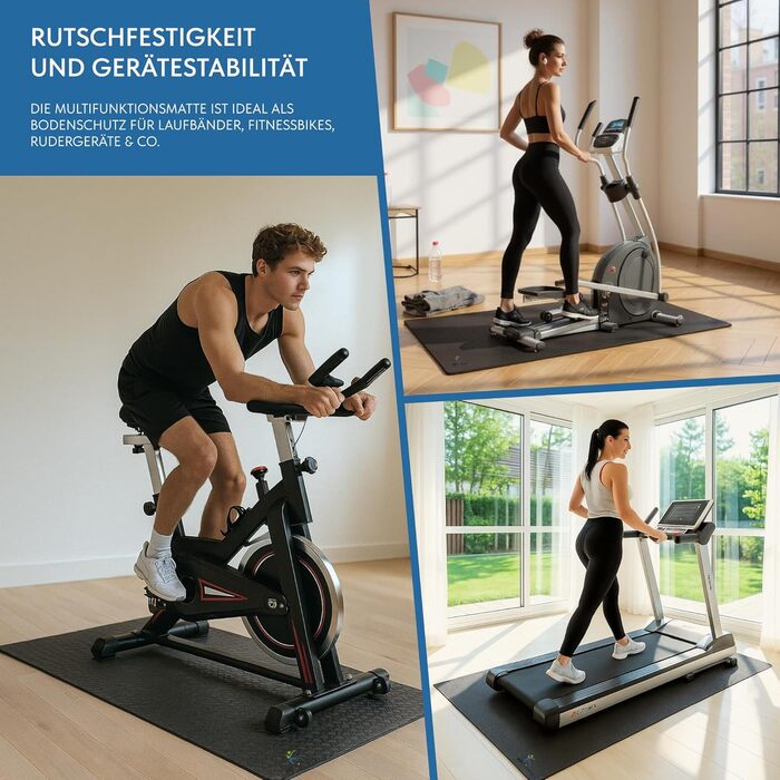 Захисний килимок для бігової доріжки, еліптичного тренажера та йоги 200x100 см, товщина 7 мм, протиковзний, чорний