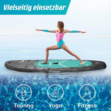 Fitleap Надувна SUP-дошка преміум, комплект із насосом, регульованим веслом і рюкзаком, сіра, для 1 особи, для йоги, серфінгу та водних видів спорту, для початківців і професіоналів