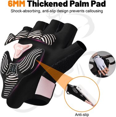 Флінтронік велоперчатки напівпальцеві для чоловіків, спортивні велоперчатки з антиковзаючою поверхнею та амортизацією, з 6 вставками, дихаючі велоперчатки для гірського велосипеда, шосе, фітнесу (M, Рожевий)