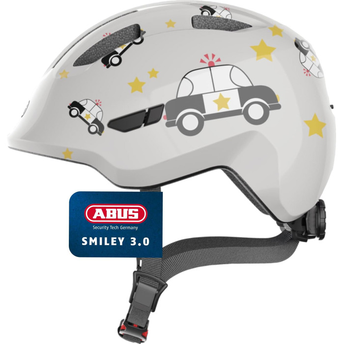 Дитячий велошолом ABUS Smiley 3.0, сіро-блакитний, зручна посадка, захист для дівчат та хлопців, розмір M (50-55 см), дизайн із місцем для хвостика