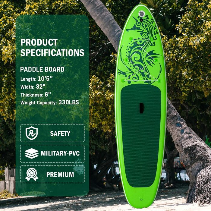 Надувна SUP-дошка FEATH-R-LITE для дорослих, зелена, комплект аксесуарів