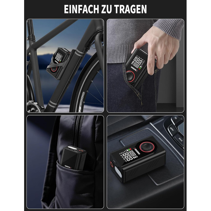 Електричний компресор GREPRO для авто, мото, велосипеда та м'ячів, 150 PSI, акумулятор 5000mAh, LED-ліхтар, цифровий манометр