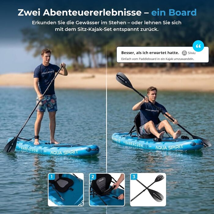 SUP дошка Aqua Spirit надувна 2024 (320x81x15 см) + каяк-кіт: весло, рюкзак, насос. Для початківців/експертів. Гарантія 2 роки