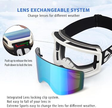 EXP VISION Лижна маска-антифог для батьків і дітей, 100% UV захист, OTG сноуборд-окуляри для чоловіків, жінок, підлітків, дітей, дорослих, синя