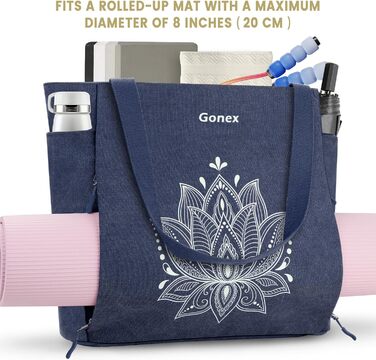 Сумка для йоги Gonex велика, для пілатесу, дорожня, з кишенями, міцна Canvas, з відділенням для килимка, блакитна L