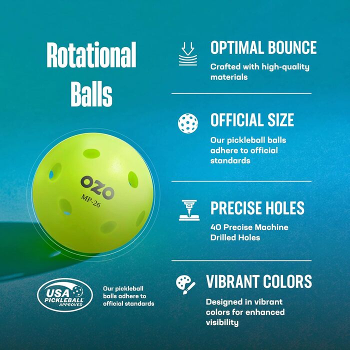 Набір для піклболу OZO з м'ячами для залу (обертання, Indoor 100)