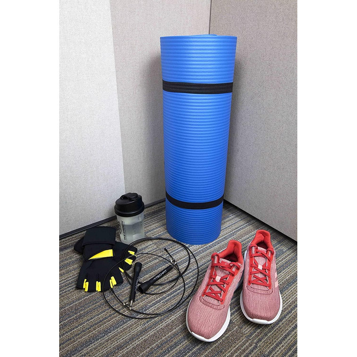 Йога мат TechFit: антиковзаюча, товста (10 мм), для фітнесу, пілатесу, кемпінгу, аеробіки (блакитна)