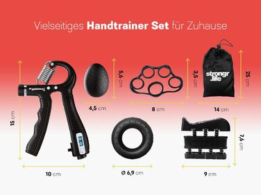 Набір для тренування кисті рук - 5 шт. (гумовий, кільцевий, м'ячик) з сумкою - тренажер хвата - опір 5-60 кг
