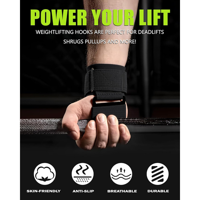 Допоміжні петлі для важкої атлетики Zughilfen – петлі для підйому штанги з захистом зап'ястя, 212 кг, для чоловіків та жінок