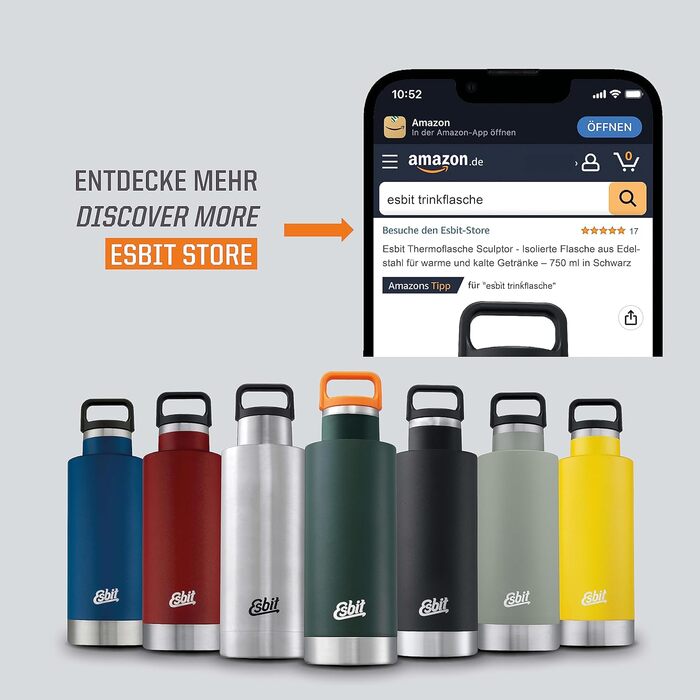 Термос-пляшка Esbit Sculptor 750 мл, нержавіюча сталь, без BPA, бордова, для спорту, йоги, велосипеда, для гарячих і холодних напоїв