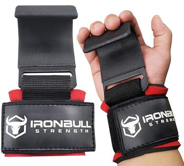 Сталеві гаки для важкоатлета Iron Bull Strength (пара) – міцні ремінці на зап'ястя для станової тяги та пауерліфтингу, з м'якою підкладкою, чорні