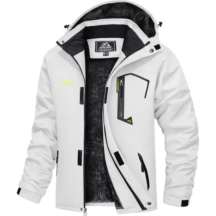 TACVASEN чоловіча зимова водонепроникна вітрозахисна куртка з флісовою підкладкою, для катання на лижах, дощовик з капюшоном, армійного кольору (XXL, білий)