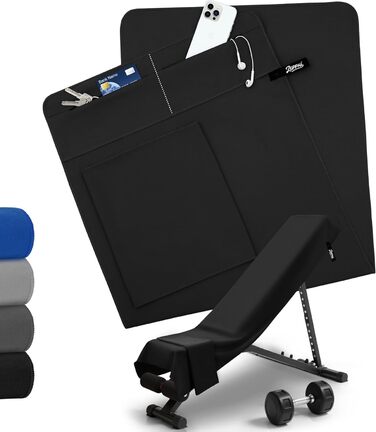 Рушник для фітнесу Zepphi: великий (120x50 см) + маленький (80x30 см) | Мікрофібра, кишеня на блискавці | Швидковисихаючий, для спортзалу та тренувань (Чорний)