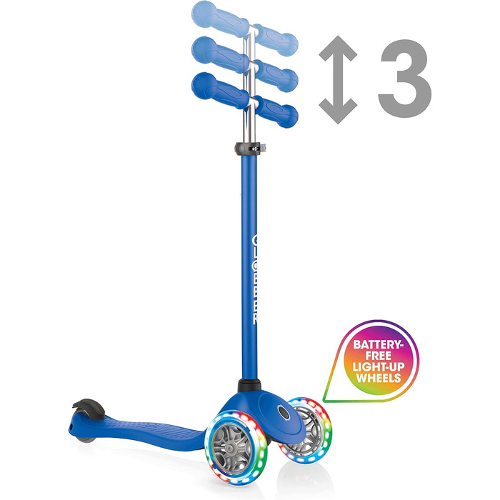 Дитячий самокат Globber Primo Lights, 3-колісний, з LED колесами, регульована висота, 120/80 мм, ABEC 5, неоновий
