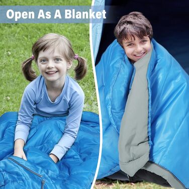 Спальний мішок REDCAMP для дітей, 175x65 см, блакитний/рожевий, 3-сезонний, для кемпінгу та відпочинку на природі