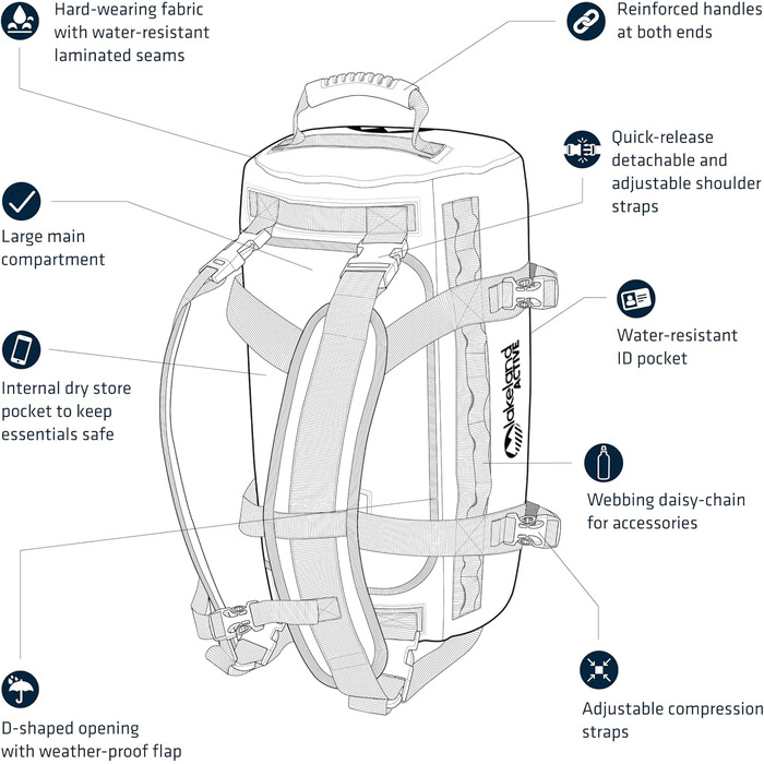 Спортивна сумка та рюкзак Lakeland Active Ullswater, 40 л, чорний, водонепроникний, суха сумка