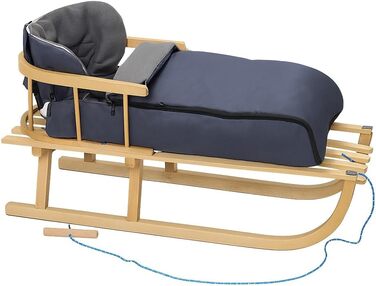 Дитячий санки на дереві з підніжкою та зимовим мішком, 90 см, з пудкою | 10 кольорів (сірий)